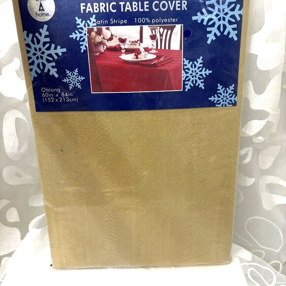 Tablecloth Oblong Satin Stripe Fabric Dark Gold Satin 60 “ x 84”  Vintage NOS - Picture 1 of 9